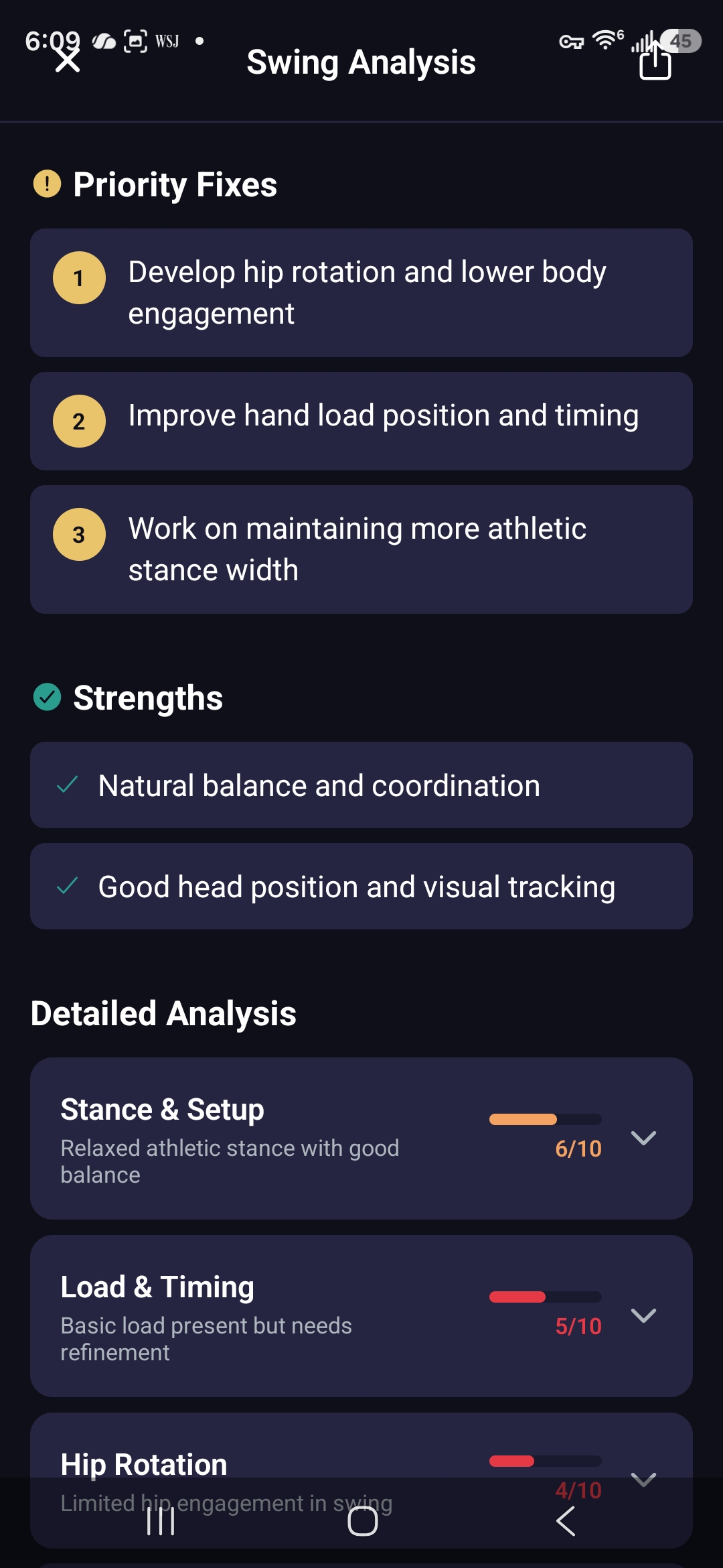 Priority fixes and strengths screen